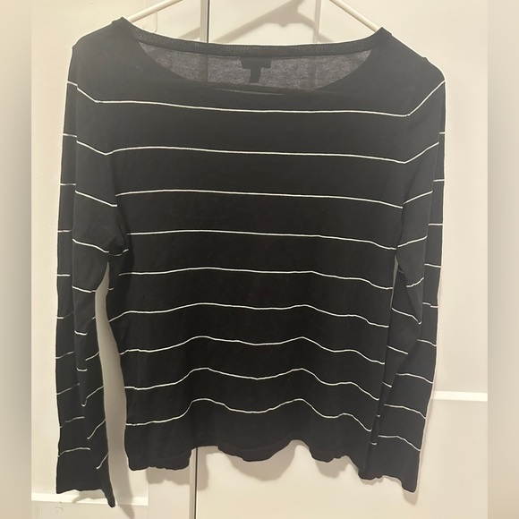 Talbots Petites Silk Blend Black White Stripe Crewneck Sweater Size MP Medium - Picture 6 of 7